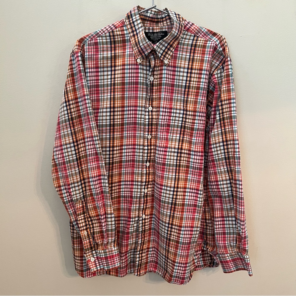 Brooks and Brothers Red and Orange Casual Button Down Shirt Size Large